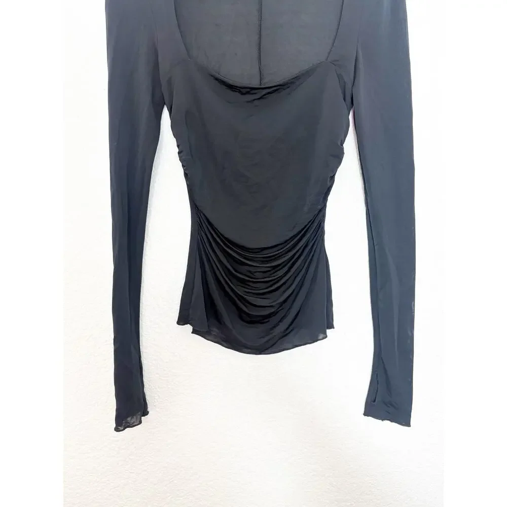 Free People Wind Down Layering Top in Black Size XS Stretch Jersey Ruched Chic